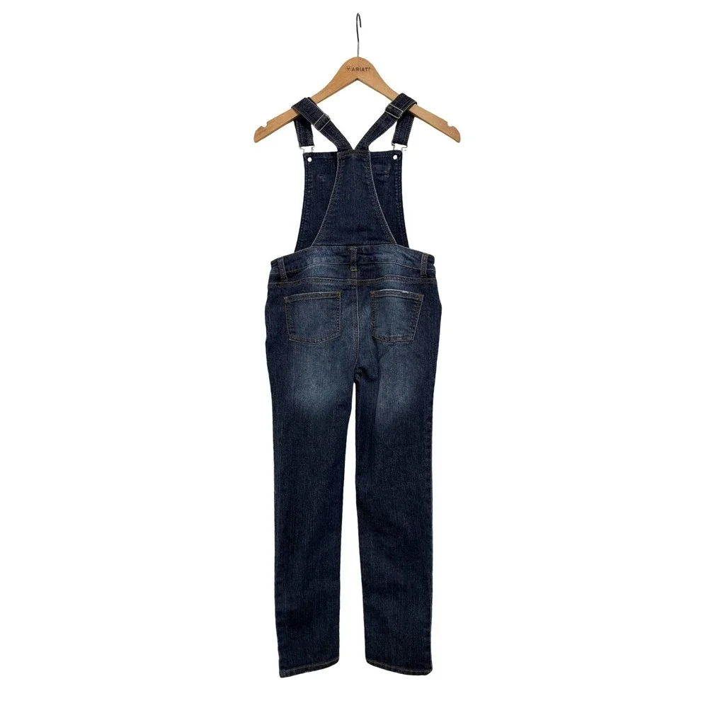 Cherokee Girls Dark Wash Denim Bib Overalls Size Large L/G Straight Leg Stretch